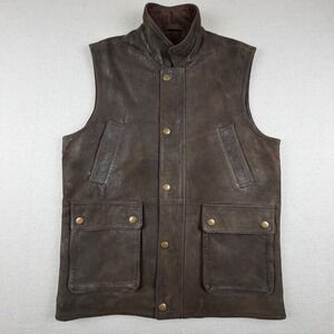 Orvis Munitions Mens Medium Leather Full Zip Brown Vest 2KL3 Hunting Field